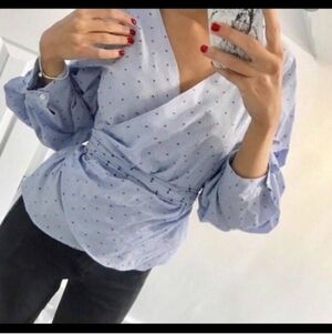 Zara Elegant Blue Wrap Top